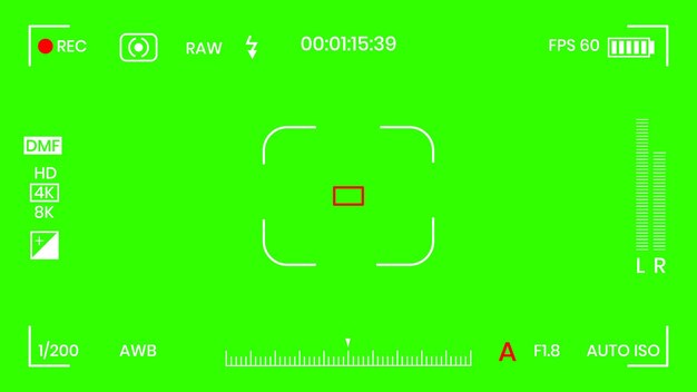 Green colored chroma key camera rec frame viewfinder overlay background screen flat style design