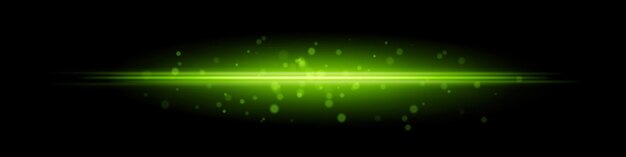 green horizontal light beam with glowing dust particles and radiant motion blur on black background perfect for fantasy transitions luxury effects or magical digital overlays