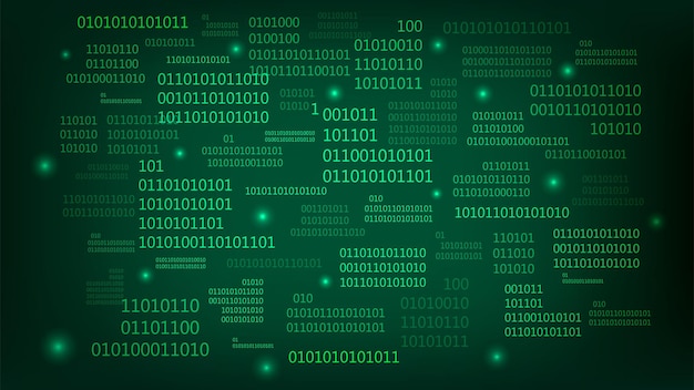 Green matrix background stream of binary code Falling numbers on dark backdrop Digital computer code Coding and hacking Vector illustration