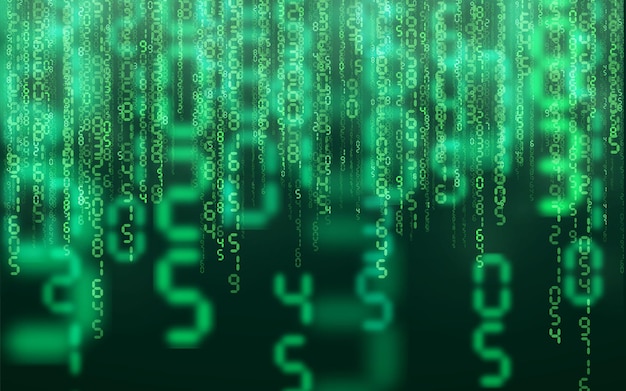 Green matrix digital background. Falling numbers digital network technology. Futuristic cyberspace. Vector illustration.
