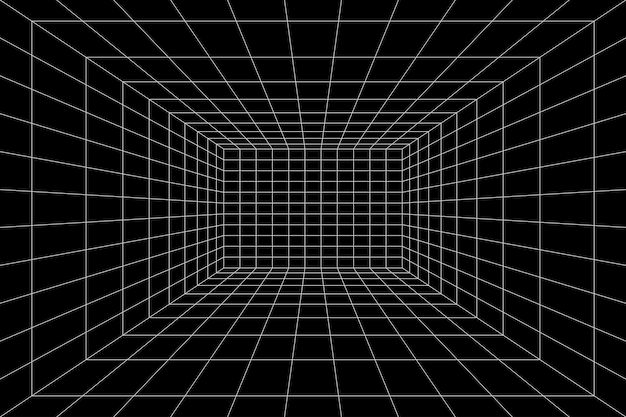 Grid room in perspective in 3d style. Indoor wireframe from lines, template interior square