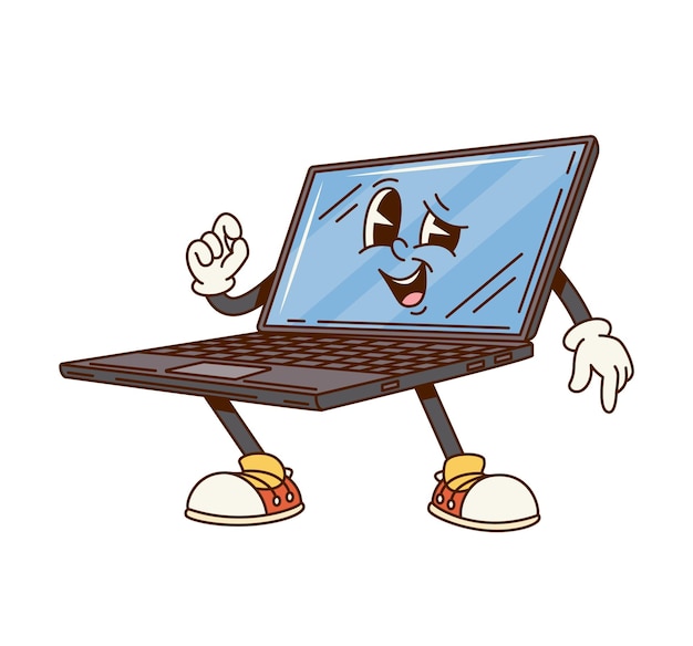 Groovy computer notebook laptop cartoon character