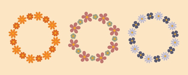 groovy flower circle frame set floral circle frame hand drawn simple botanical round border laurel