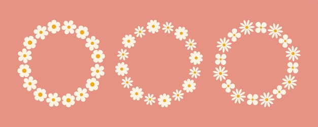 groovy flower circle frame set floral simple circle frame hand drawn botanical round border laurel