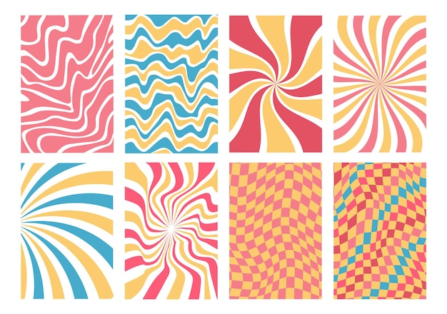 groovy hippie s backgrounds checkerboard waves patterns yk retro psychedelic vector illustration