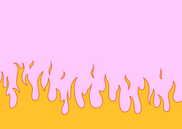 Groovy yellow flames on a pink background. Abstract fire vector background in 1970s retro hippie st