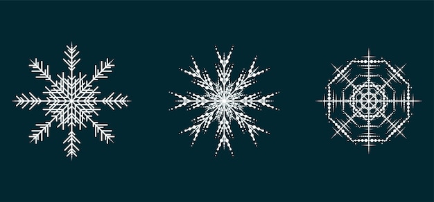 Group of Soft snowflakes collection isolated on black background Set Flat snow icons silhouette