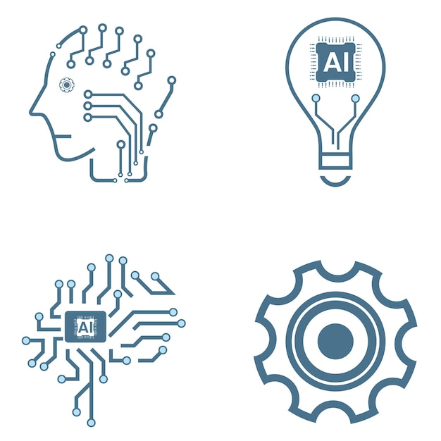 groups of 4 artificial intelligence line icons four ai for technology symbols concepts and 4 cyber