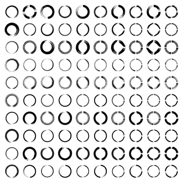 Grunge Circle Bold Line black abstract shape 100 Set