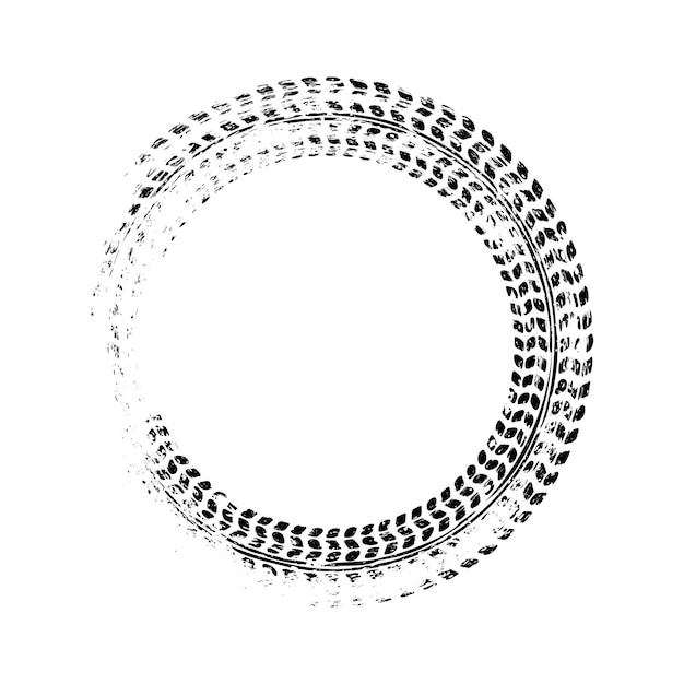 Grunge circle tire track wheel braking mark truck car or motorcycle tread pattern silhouettes auto