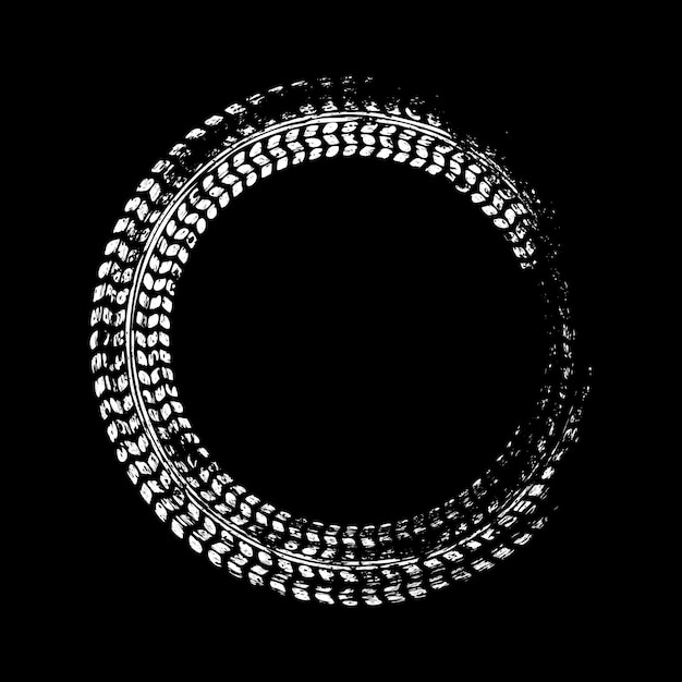 Grunge circle tire track wheel braking mark truck car or motorcycle tread pattern silhouettes auto