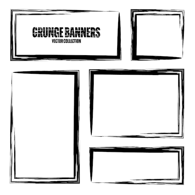 Grunge square frames banners with stains and scratches brush stroke rectangular shape design element