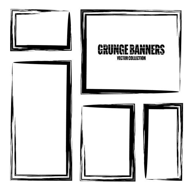 Grunge square frames banners with stains and scratches brush stroke rectangular shape design element