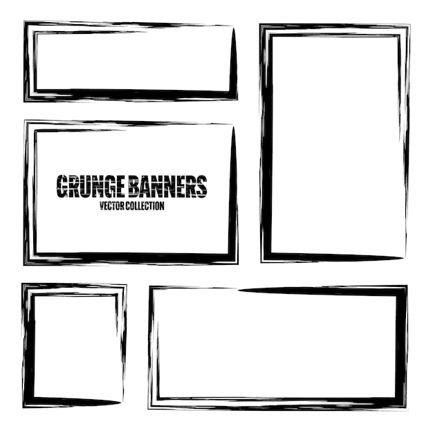 Grunge square frames banners with stains and scratches brush stroke rectangular shape design element