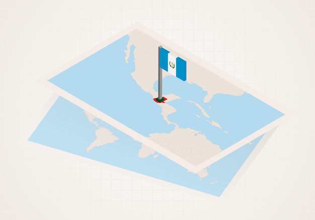 Guatemala selected on map with isometric flag of Guatemala