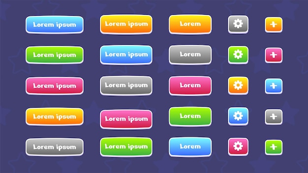 GUI kit casual assets for a game mobile phone set of buttons for game UI Vector illustration