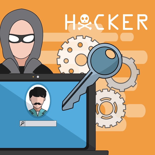 hacker hacking laptop with password vector illustration graphic design