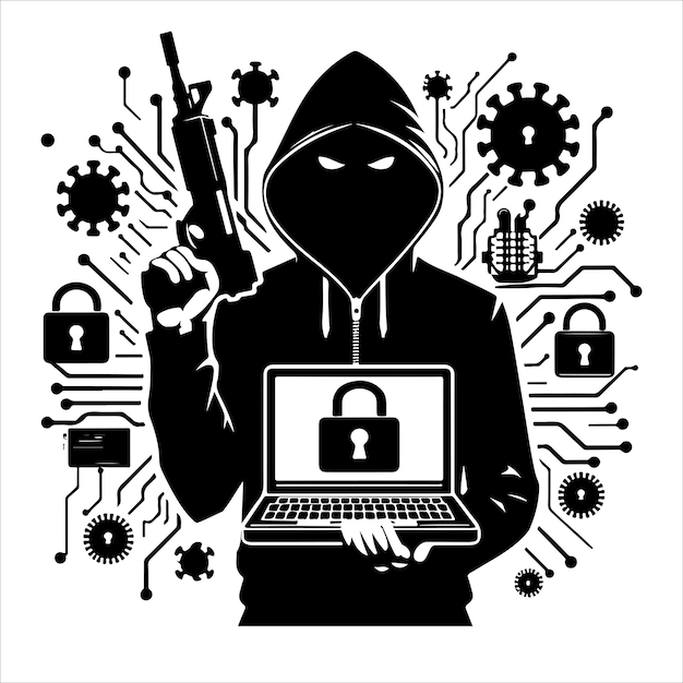 hacker silhouette vector on white background