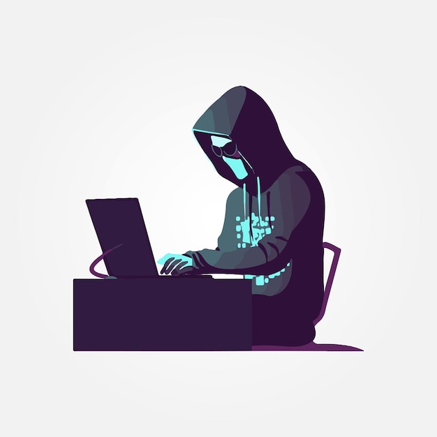 hacker using laptop for bad vector illustration