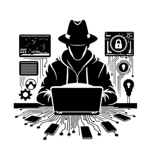 hacker vector computer hacker with laptop icon silhouette illustration