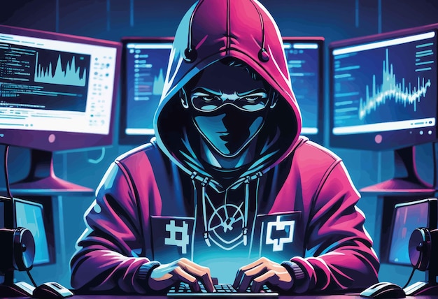 hacker with computer in neon style hacker with computer in neon style hacker hacker in cyber attack