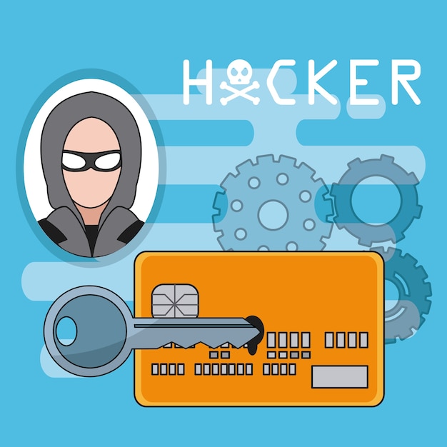 hacker with credit card and key vector illustration graphic design