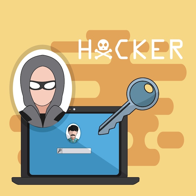 hacker with laptop and key vector illustration graphic design