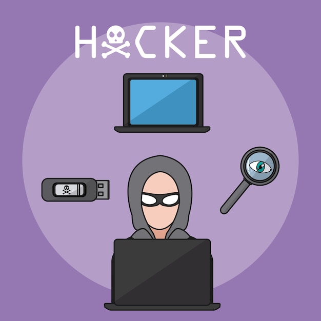 hacker with security symbols vector illustration graphic design