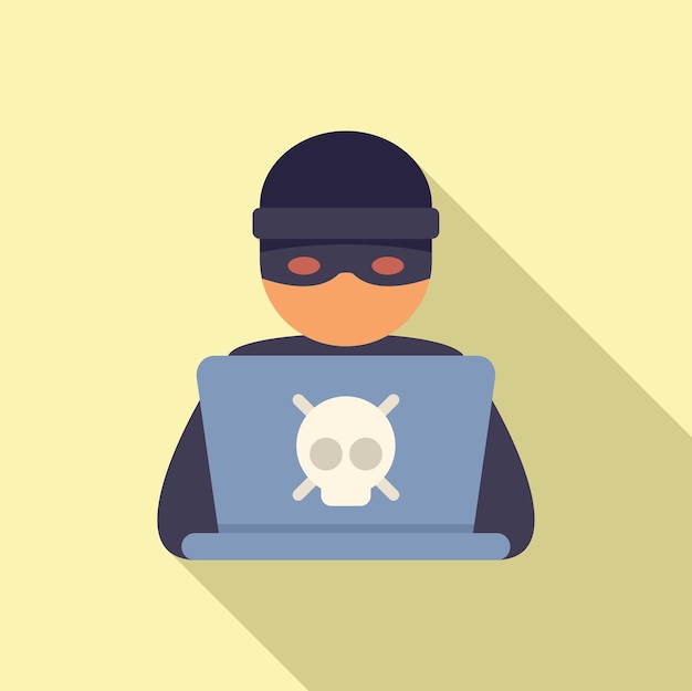 Hacker working icon flat vector Online report Crime data