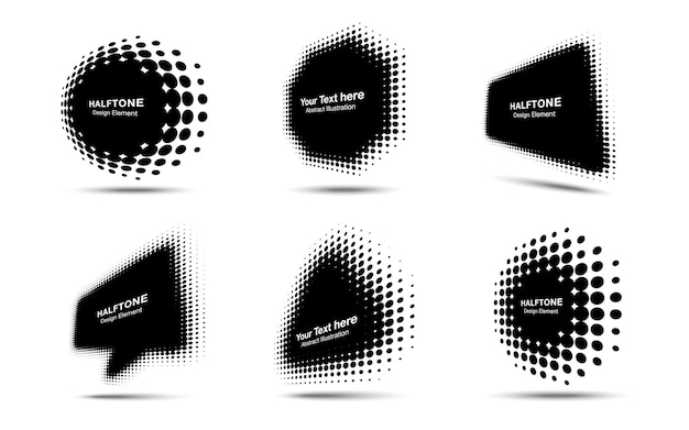 Halftone circle dots perspective logo emblem design element Set half tone frame banners  Vector