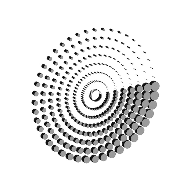 Halftone circle icon Three dimensional shape Abstract vector illusion Dot spiral composition