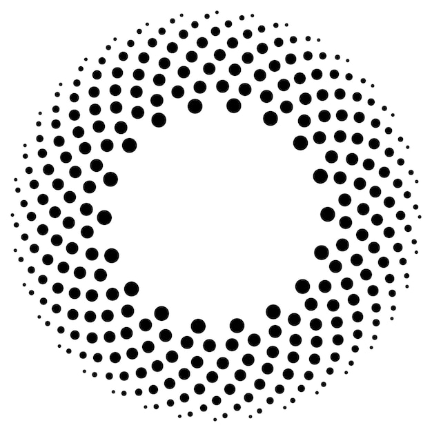 Halftone circular black circles of dots Abstract geometric ornament Vector illustration