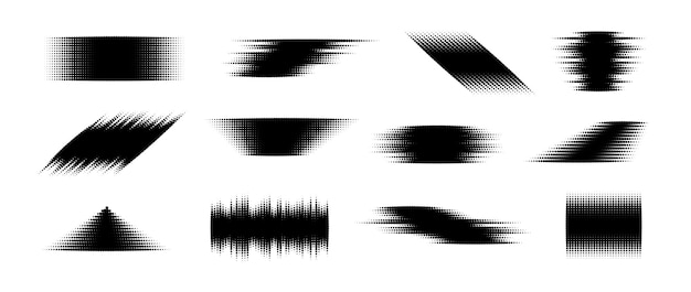 halftone glitch element set dotted textured geometric form collection grunge abstract halftone shape