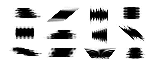 halftone glitch element set dotted textured geometric form collection grunge abstract halftone shape