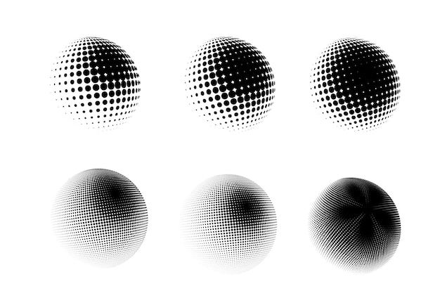 Halftone sphere dotted vector illustration Circle halftone patterns dots logo Globe vector illustration Big set