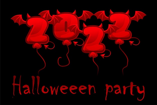 Halloween 2022 on a black background red devil balloon numbers