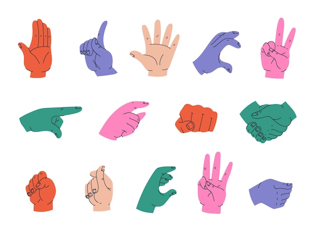 Hand arm finger hold ok pose sign isolated set Vector flat graphic design illustration