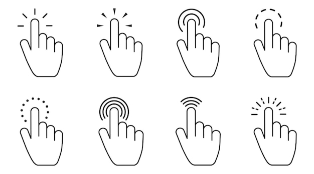 Hand clicking icon set Finger click mouse pointer