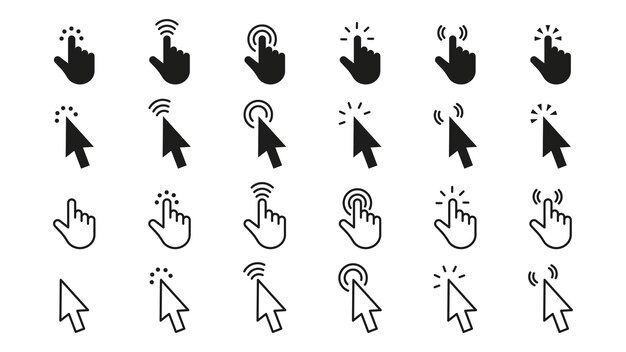Hand cursor icon set click icon vector