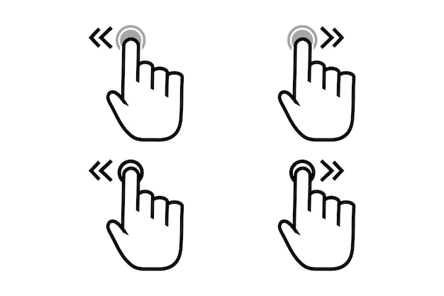 Hand cursor swipe icons illustrations of touchscreen gestures for navigation