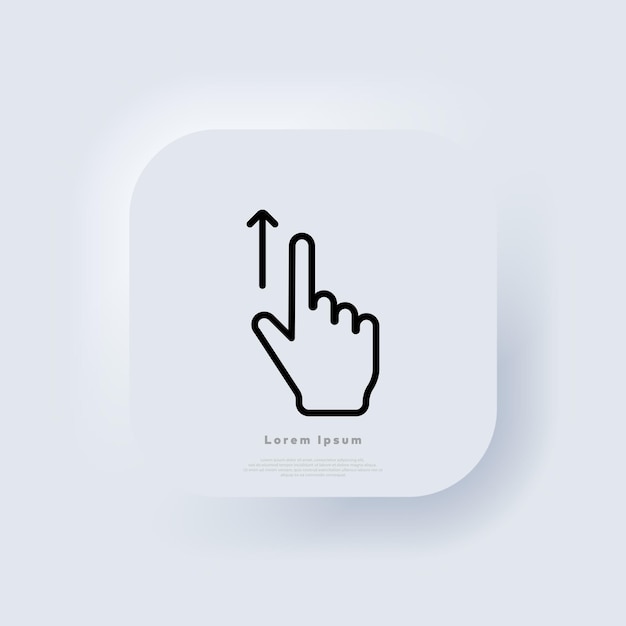 Hand cursor swipe up icon. Elements for mobile concepts and web apps. Neumorphic UI UX white user interface web button. Neumorphism. Vector illustration.