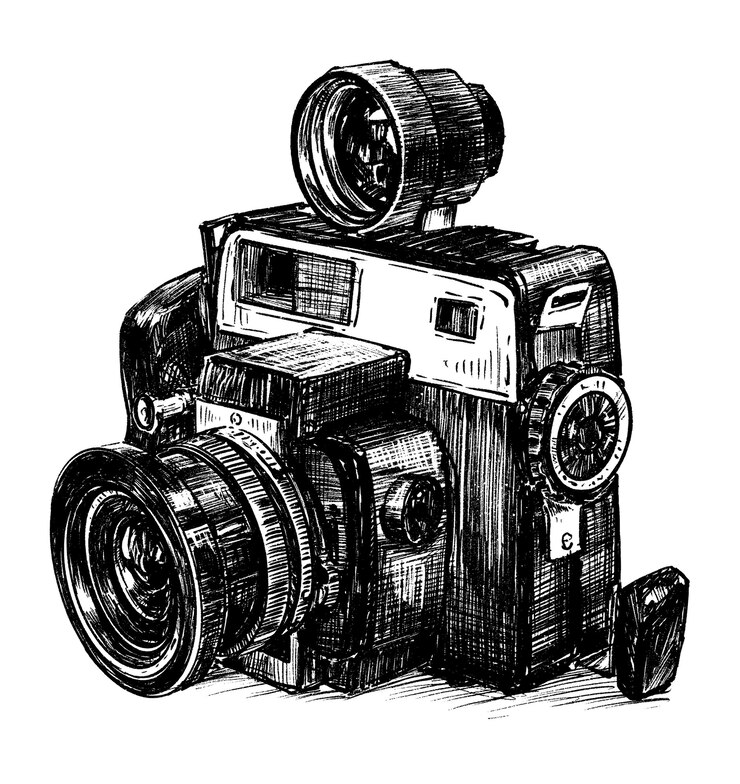 Vektori hand draw vintage camra
