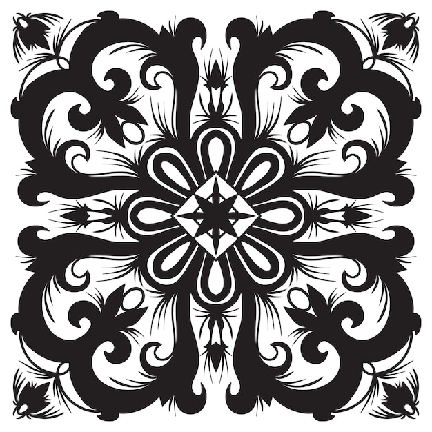 Hand drawing pattern for tile in black and white colors