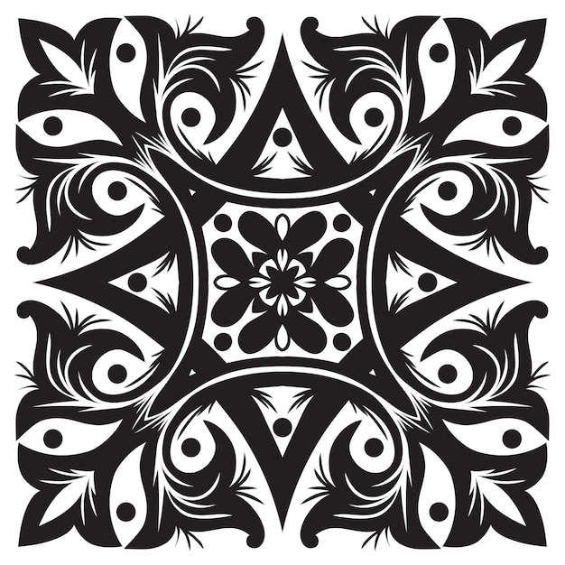 Hand drawing pattern for tile in black and white colors