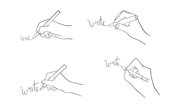 Hand drawing the word quotwritequot with different writing tools