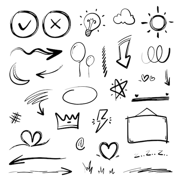 Hand drawn abstract thin line doodle set in Vector illustration