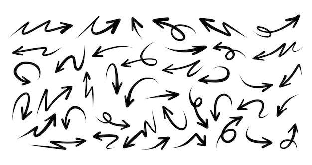 Hand drawn arrows collection Set simple flat arrows isolated on white background Arrow mark icons