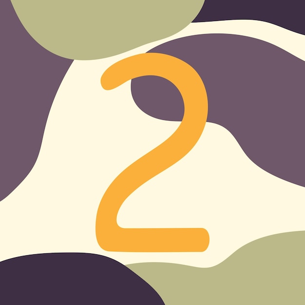 Hand drawn background with number two and abstract shapes Vector illustration