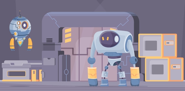 Hand drawn cartoon robot composition
