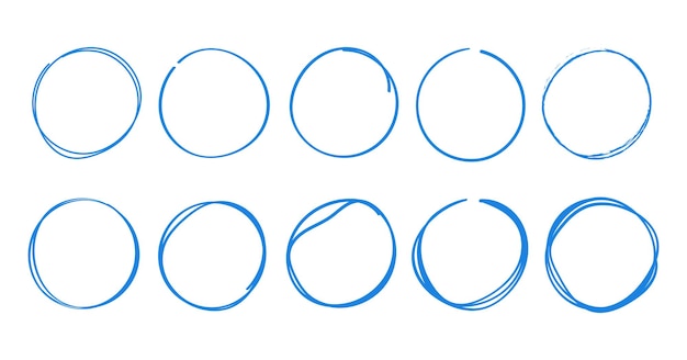 Hand drawn circle element set blue line frame collection